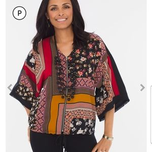 Chico's Patchwork Kimono Top Sz 0